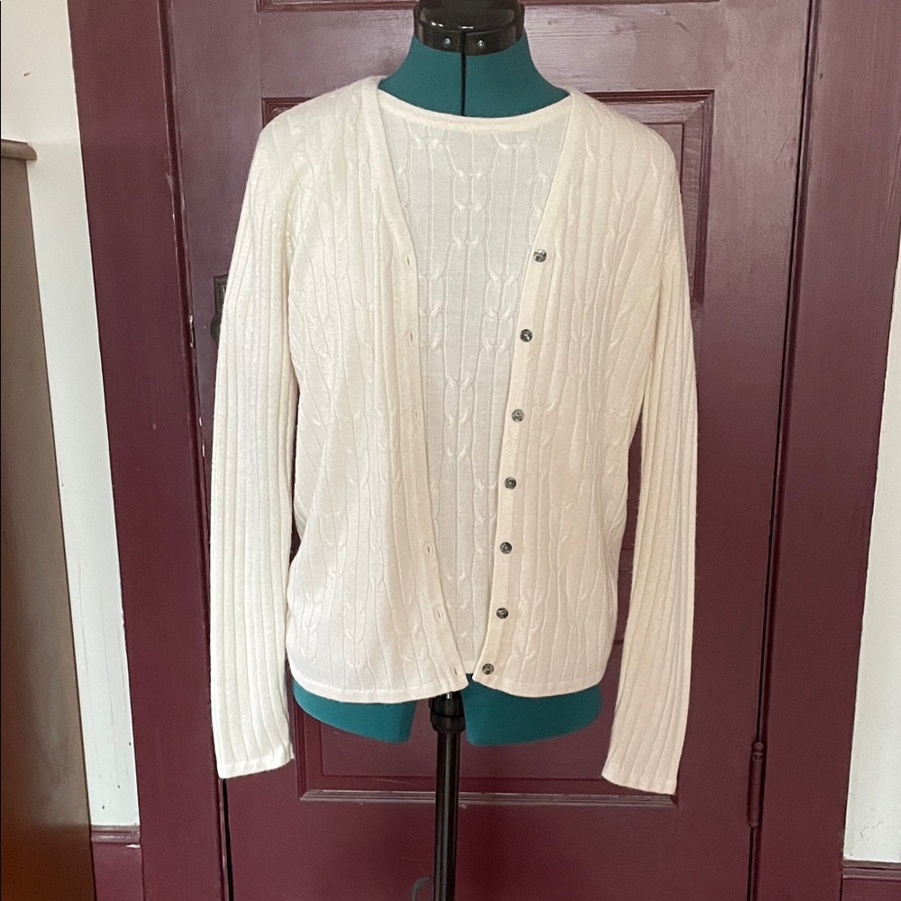 Classic Cream Cable-Knit Cardigan Sweater - Men